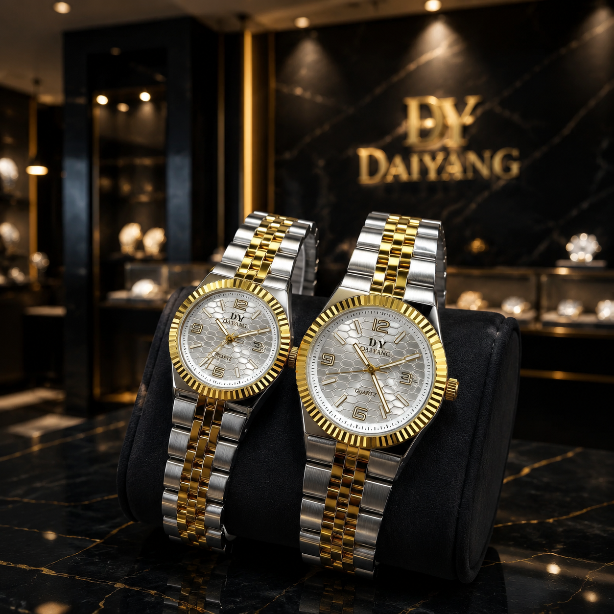 ست ساعت‌های کلاسیک دو‌تایی (Couple Set) DAIYANG – سری بند نقره ای طلایی صفحه سفید
